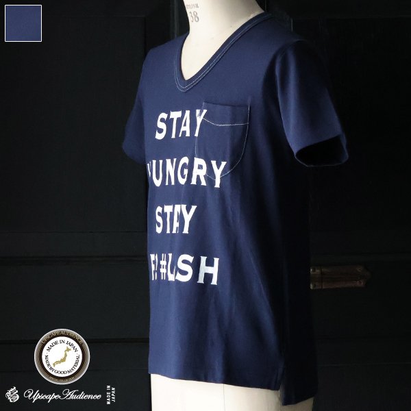 画像1: 【RE PRICE/価格改定】 ラフィー天竺"STAY HUNGRAY"Vネックポケット付きカットソー【MADE IN JAPAN】 / Upscape Audience