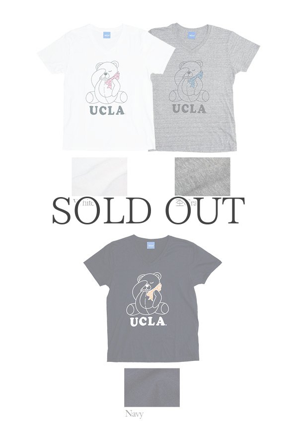 画像4: UCLA"Sleepy Bear"コットン/三素材混カレッジプリント半袖VネックTシャツ [Lady's] / Audience (4)