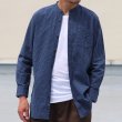 画像10: インディゴサッカーストライプバンドカラーオーバサイズロング長袖_Shirts【MADE IN JAPAN】『日本製』/ Upscape Audience (10)