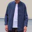 画像4: インディゴサッカーストライプバンドカラーオーバサイズロング長袖_Shirts【MADE IN JAPAN】『日本製』/ Upscape Audience (4)