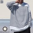 画像1: 「尾州」12オンス パネルボーダー モックネック ボクシーTシャツ【MADE IN JAPAN】『日本製』/ Upscape Audience (1)