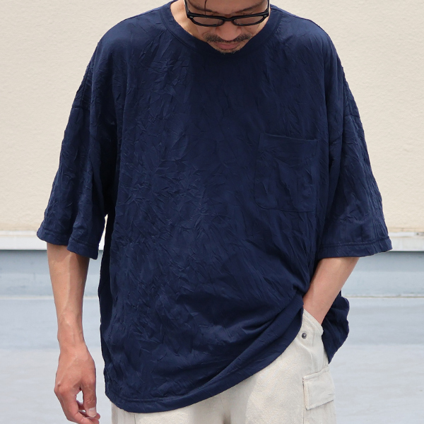 画像2: T/C ワッシャー天竺 クルーネック 胸ポケ付 ハーフスリーブ Tシャツ【MADE IN JAPAN】『日本製』/ Upscape Audience (2)