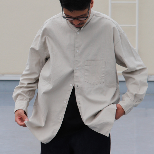 6オンス オックスフォード バンドカラー L/S ボクシーシャツ【MADE IN